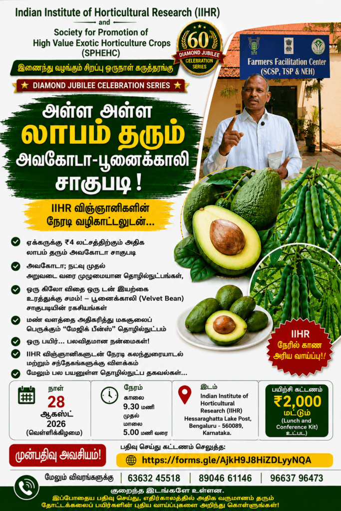 IHR பெங்களூருவில் நடைபெறும் அவகோடா மற்றும் பூனைக்காலி சாகுபடி கருத்தரங்கு அறிவிப்பு